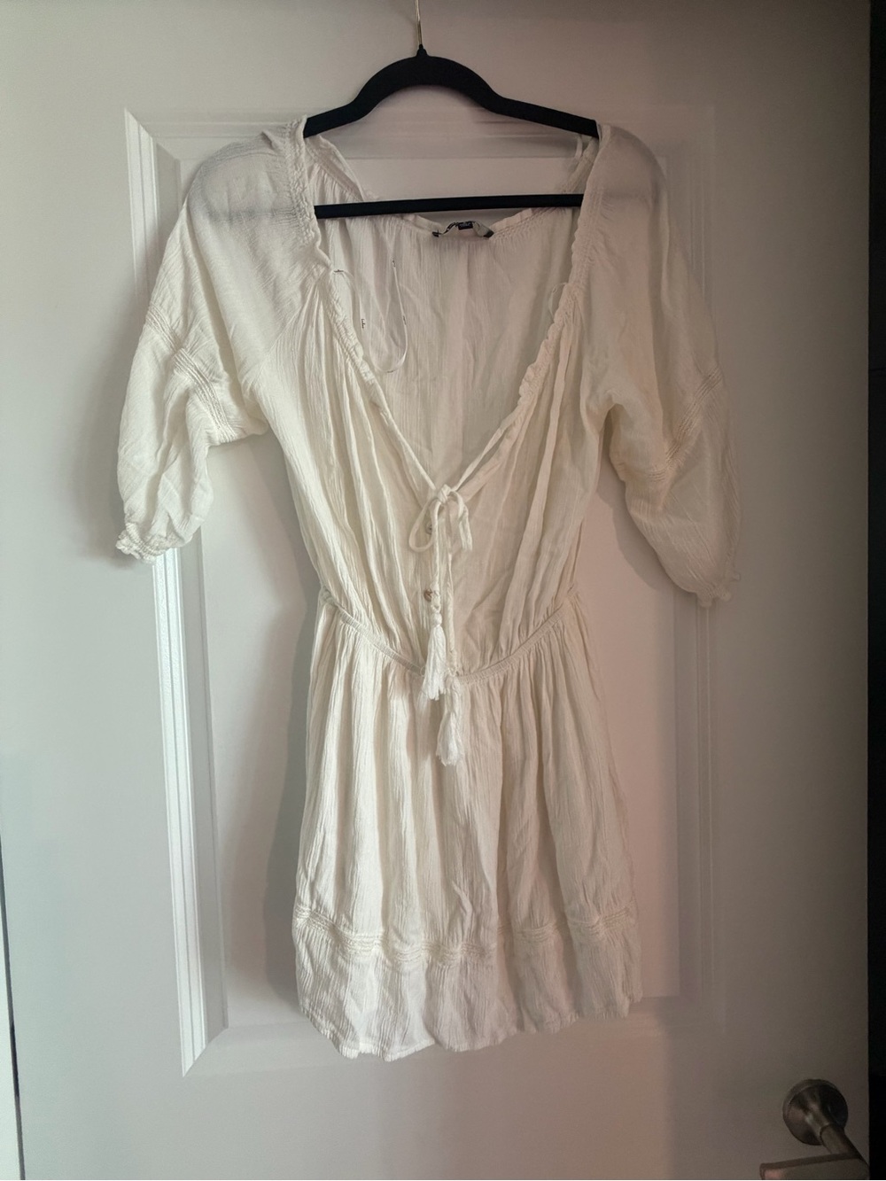Lulu's White Tie-Front Peasant Mini Dress - Picture 1 of 4